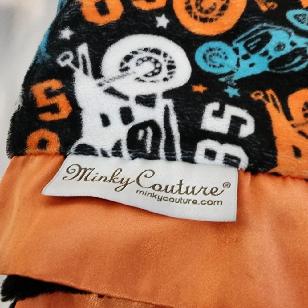 Minky Couture Ultra Plush Motorcycle Print W /Orange Trim Blanket 45